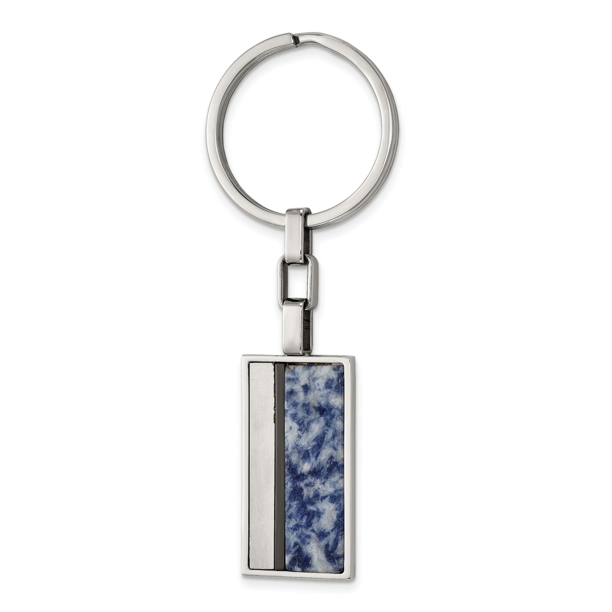 Stainless Steel Brushed and Polished Black IP w/Blue Spot Stone Key Ring Main image