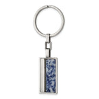 Stainless Steel Brushed and Polished Black IP w/Blue Spot Stone Key Ring