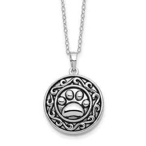 Paw Ash Holder Necklace in Sterling Silver, Antiqued, 18 Inch - Sophia Jewelers