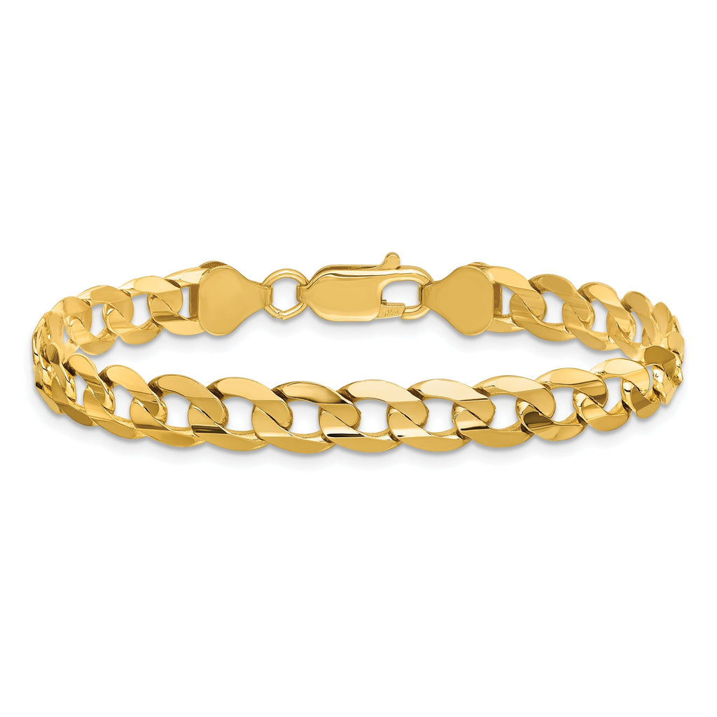 14K 7 inch 6.75mm Open Concave Curb with Lobster Clasp Bracelet