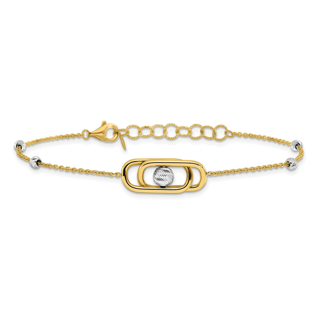 14K Two-tone Polished / Dia-cut Fancy with 1in ext. Bracelet
