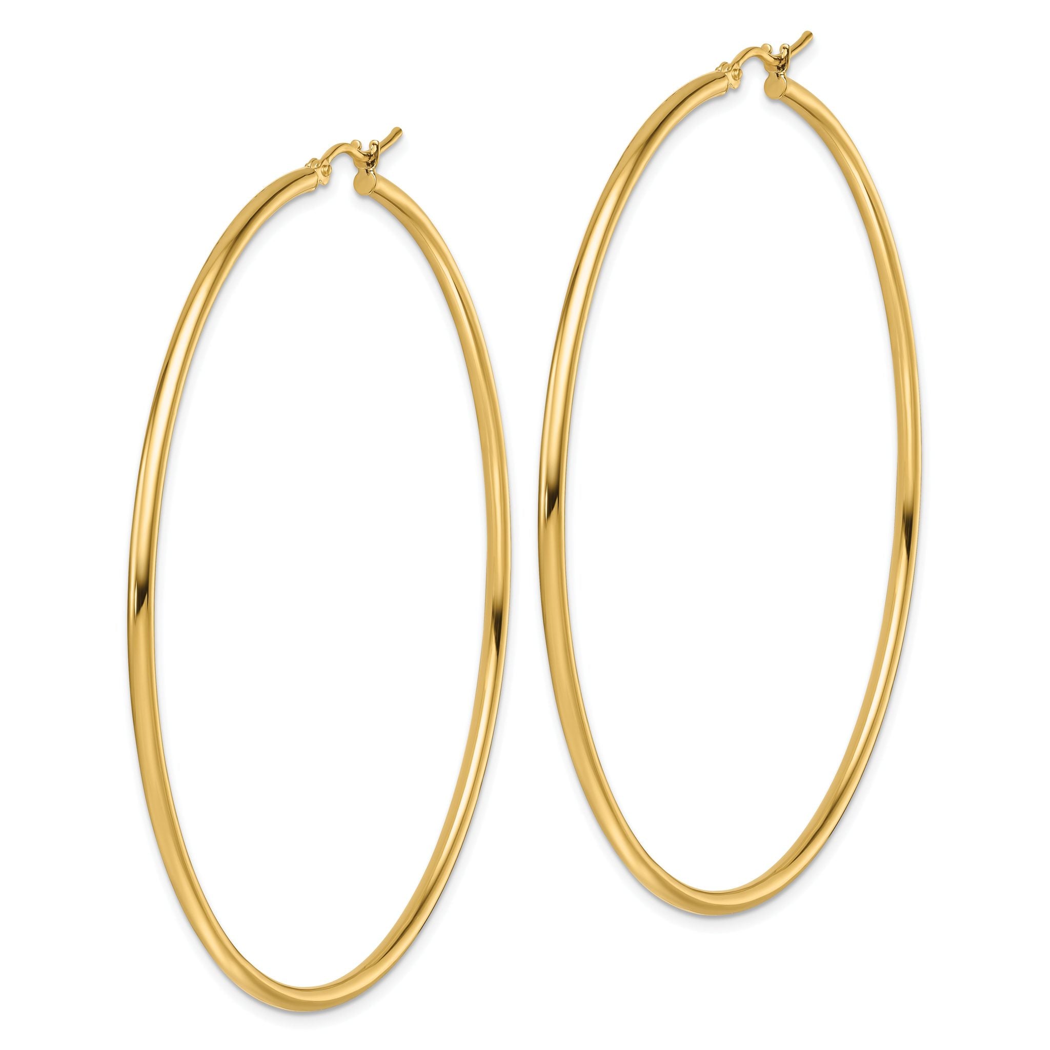 10k Polished 2x65mm Lightweight Tube Hoop Earrings Secondary image