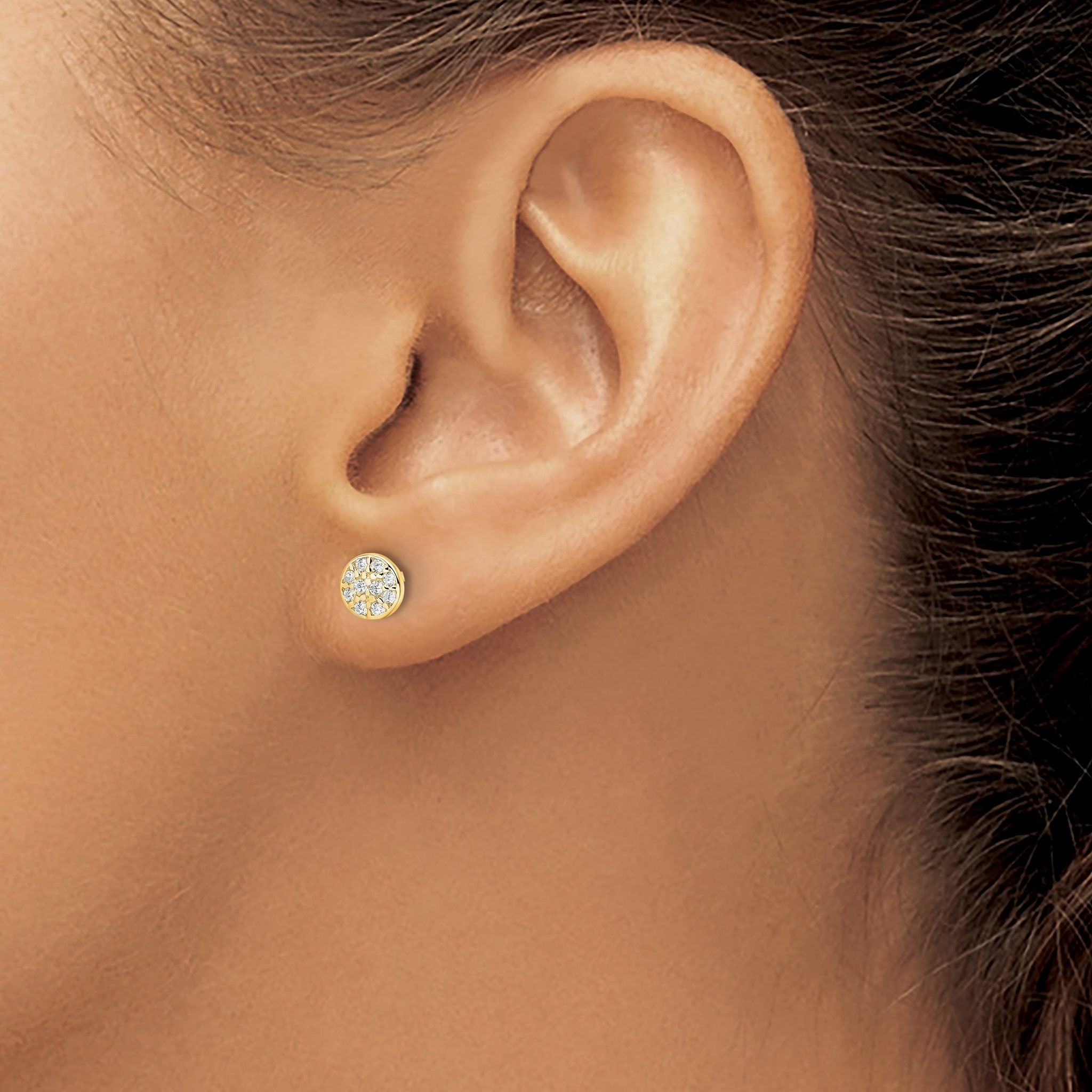 Cheryl M Sterling Silver Gold-plated Polished Pave CZ Circle Post Earrings