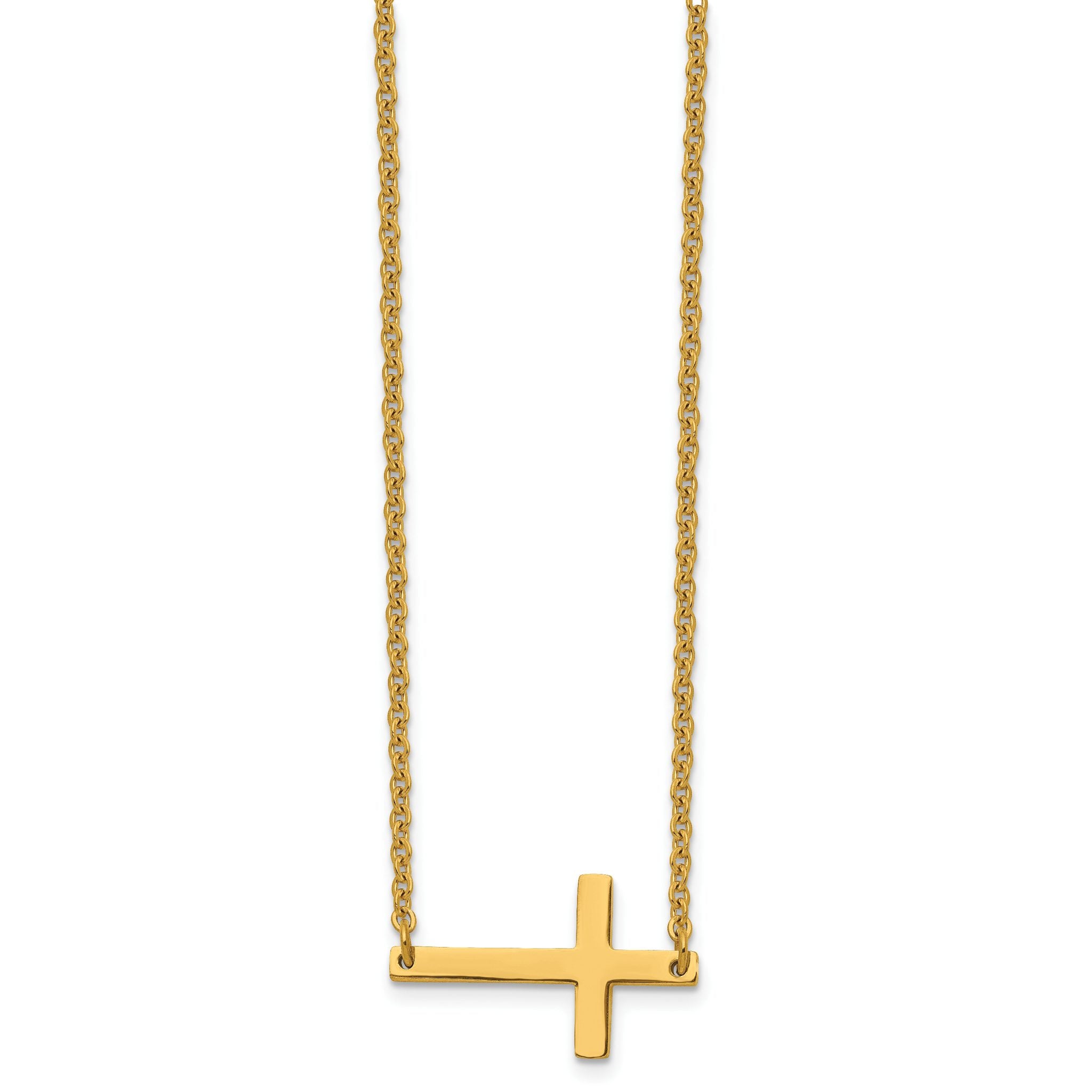 Sophia Jewelers Unisex Stainless Steel Gold-Tone Sideways Cross Necklace
