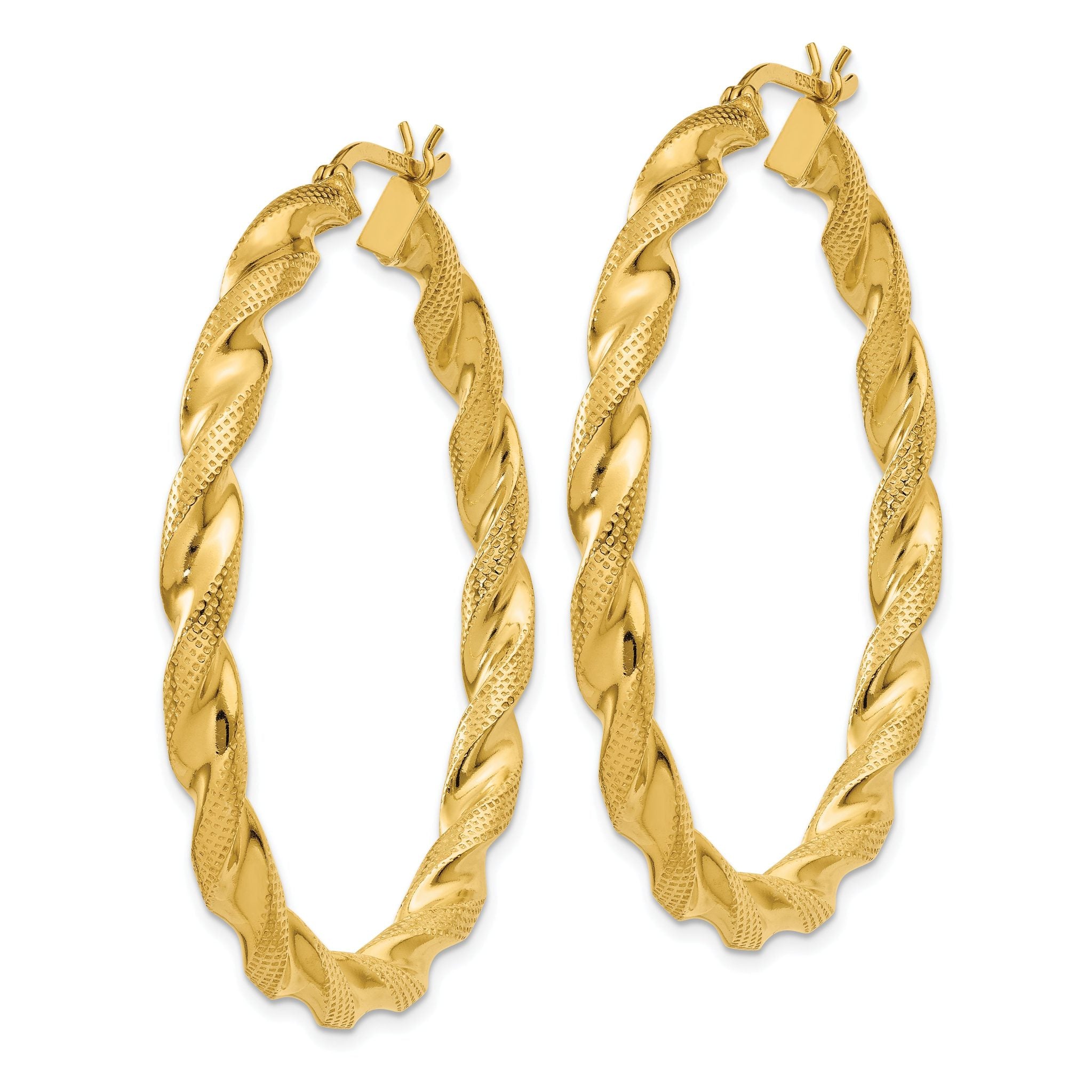 Sterling Silver Gold Flash Plated Patterned Twisted 4x45mm Hoop Earrings Secondary image