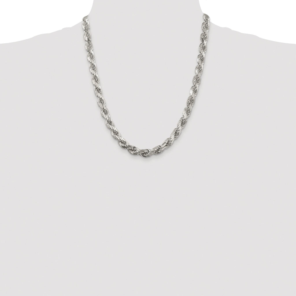 Sterling Silver Rhodium-plated 7.8mm Diamond-cut Rope Chain