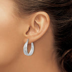 Sterling Silver RH-Plated Textured and Tapered LG Round Hoop Earrings