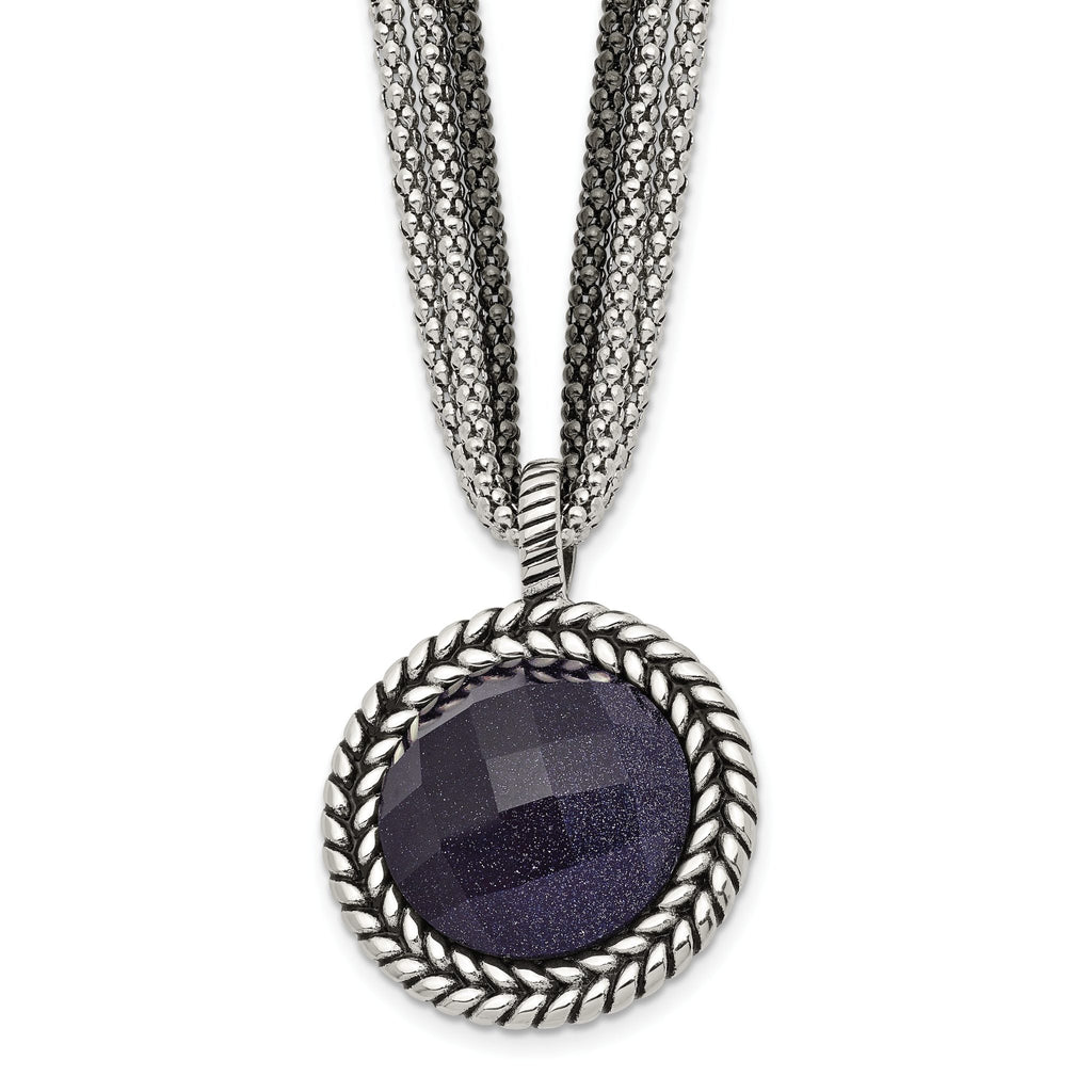 Reversible Blue Sandstone Necklace in Stainless Steel