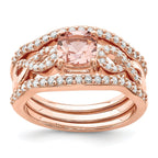 Sterling Silver Rose-tone 3 Piece Pink Crystal & Cubic Zirconi Ring Set