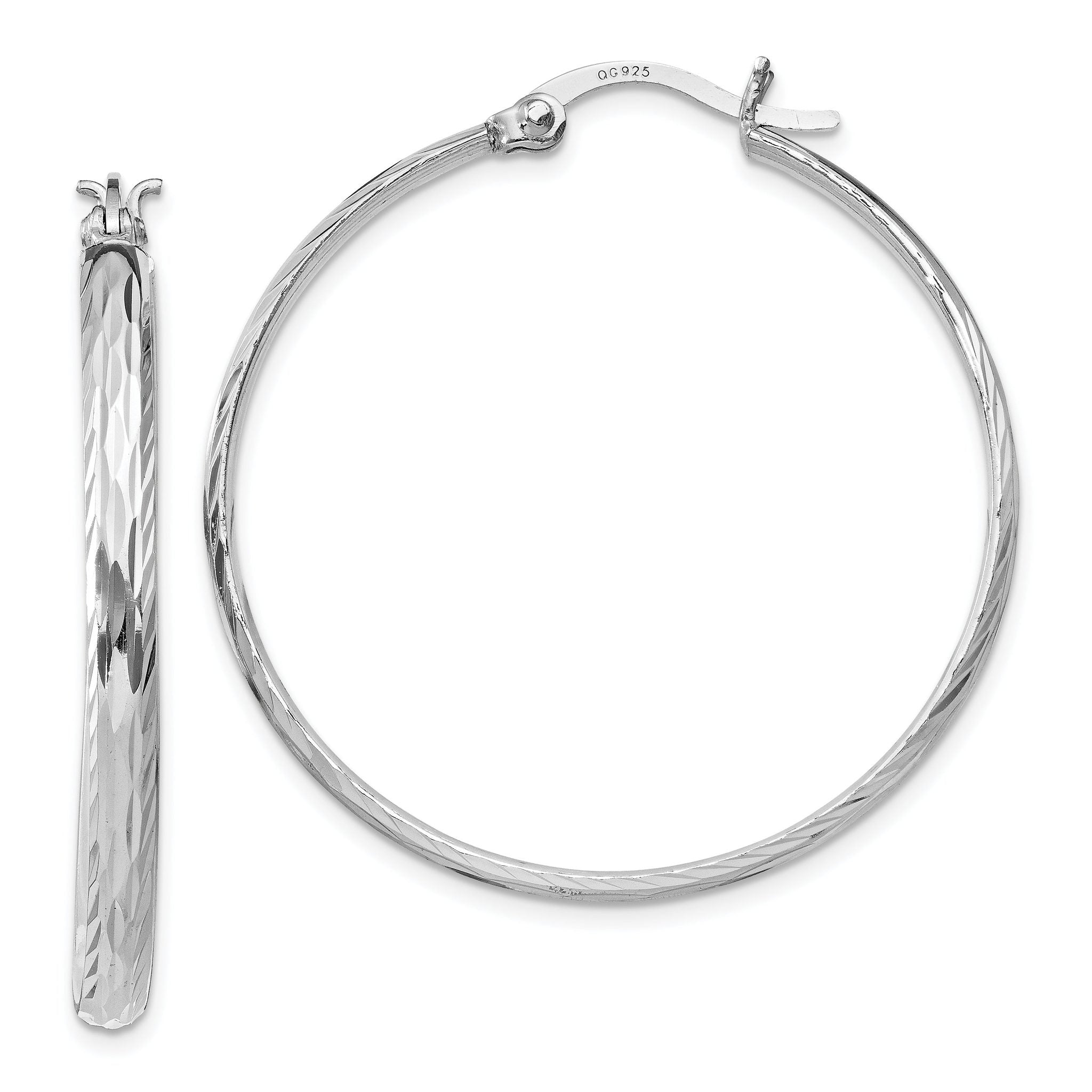 Sophia Jewelers 925 Sterling Silver Textured Rhodium-Plated Hoop Earrings 37mm Polished Finish Main image