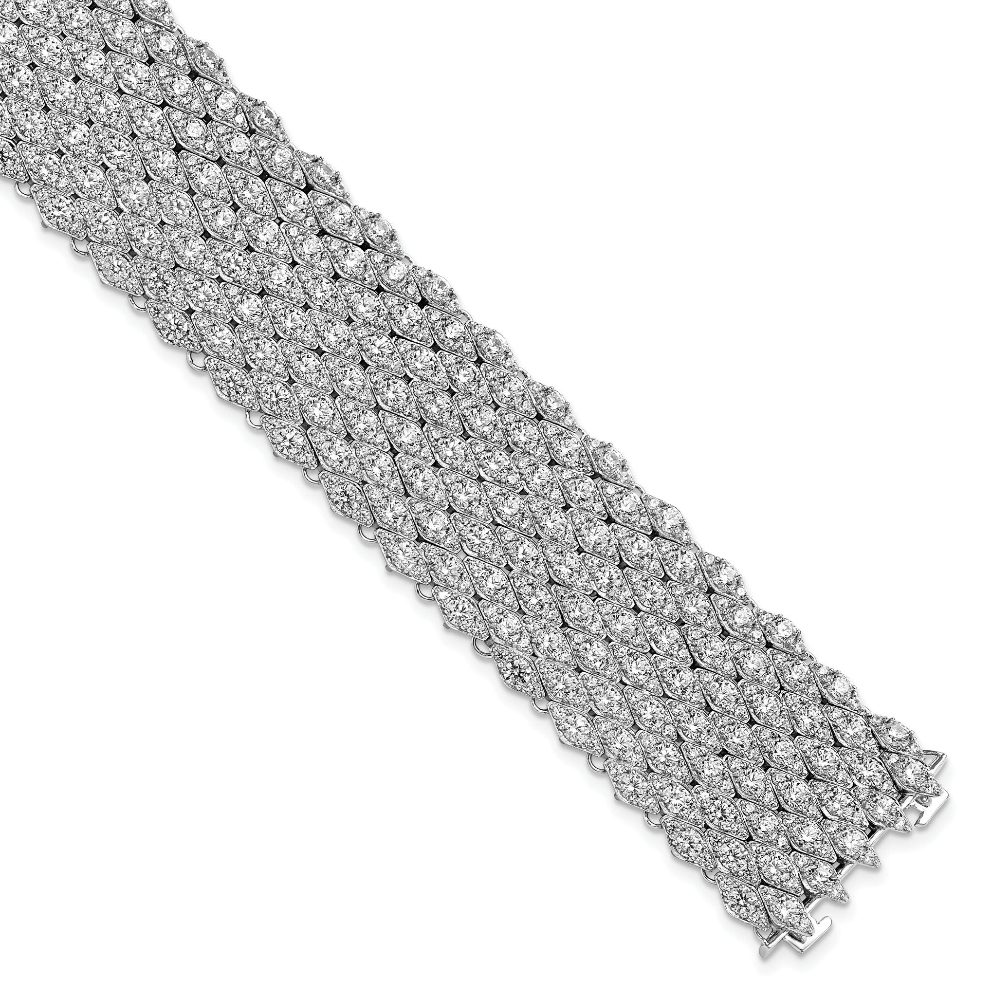 Sterling Shimmer Sterling Silver Rhodium-plated 6.75 inch 759 Stone CZ Mesh Bracelet Main image