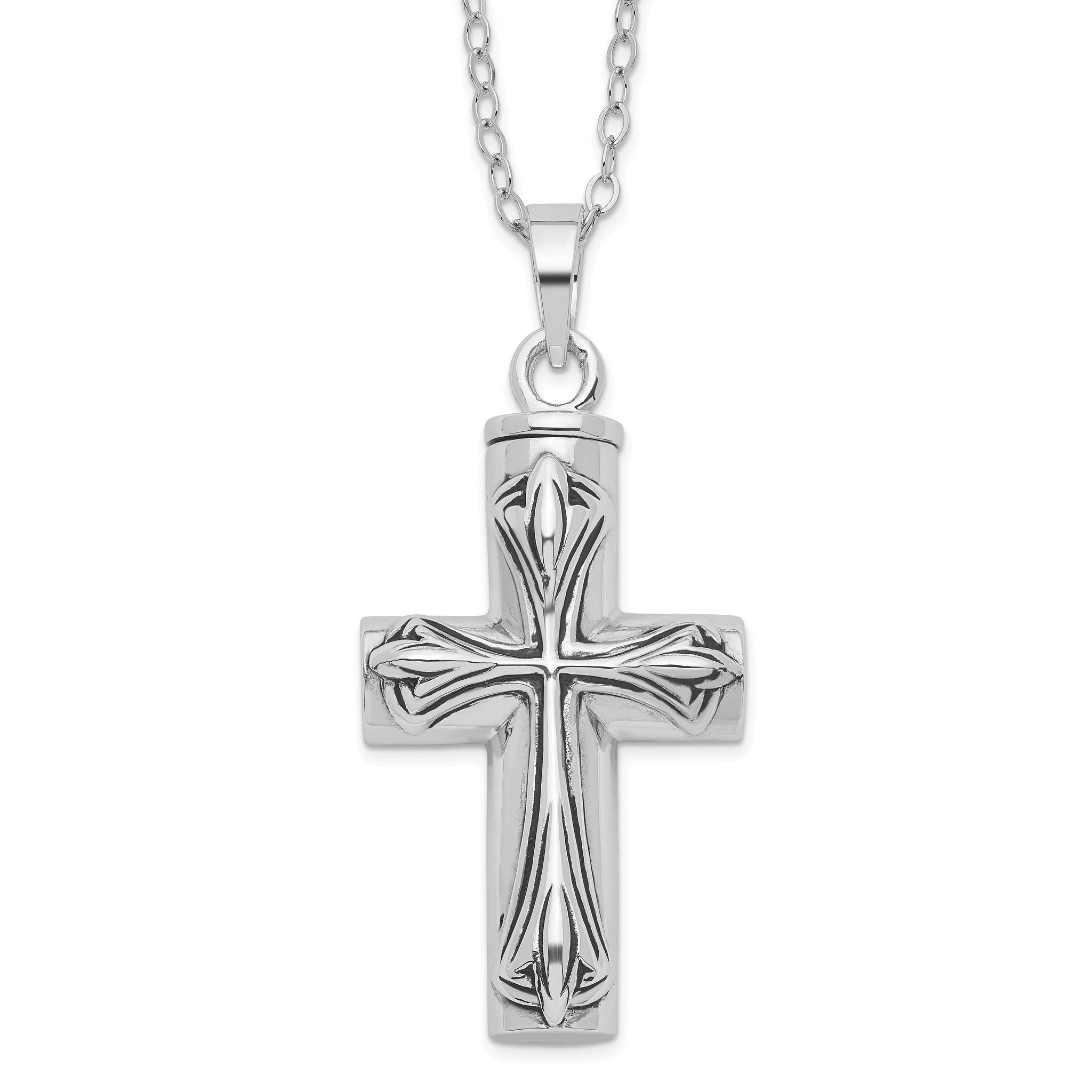 Sentimental Expressions Sterling Silver  Rhodium-plated Antiqued Cross Ash Holder 18 Inch Necklace Main image