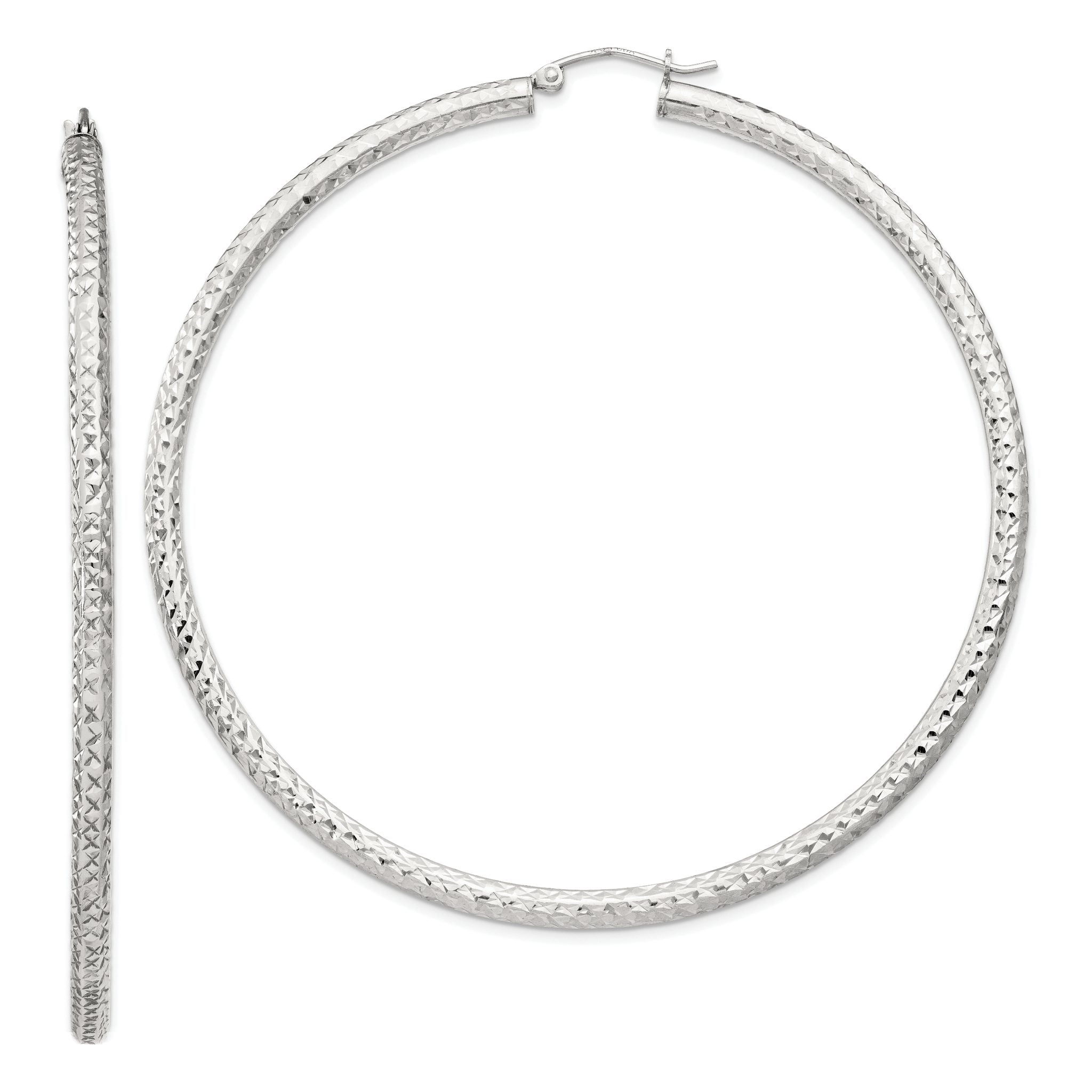 Sterling Silver D/C 3x70mm Hoop Earrings Main image