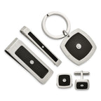 Chisel Stainless Steel Men's Jewelry Set with Black Enamel and CZ