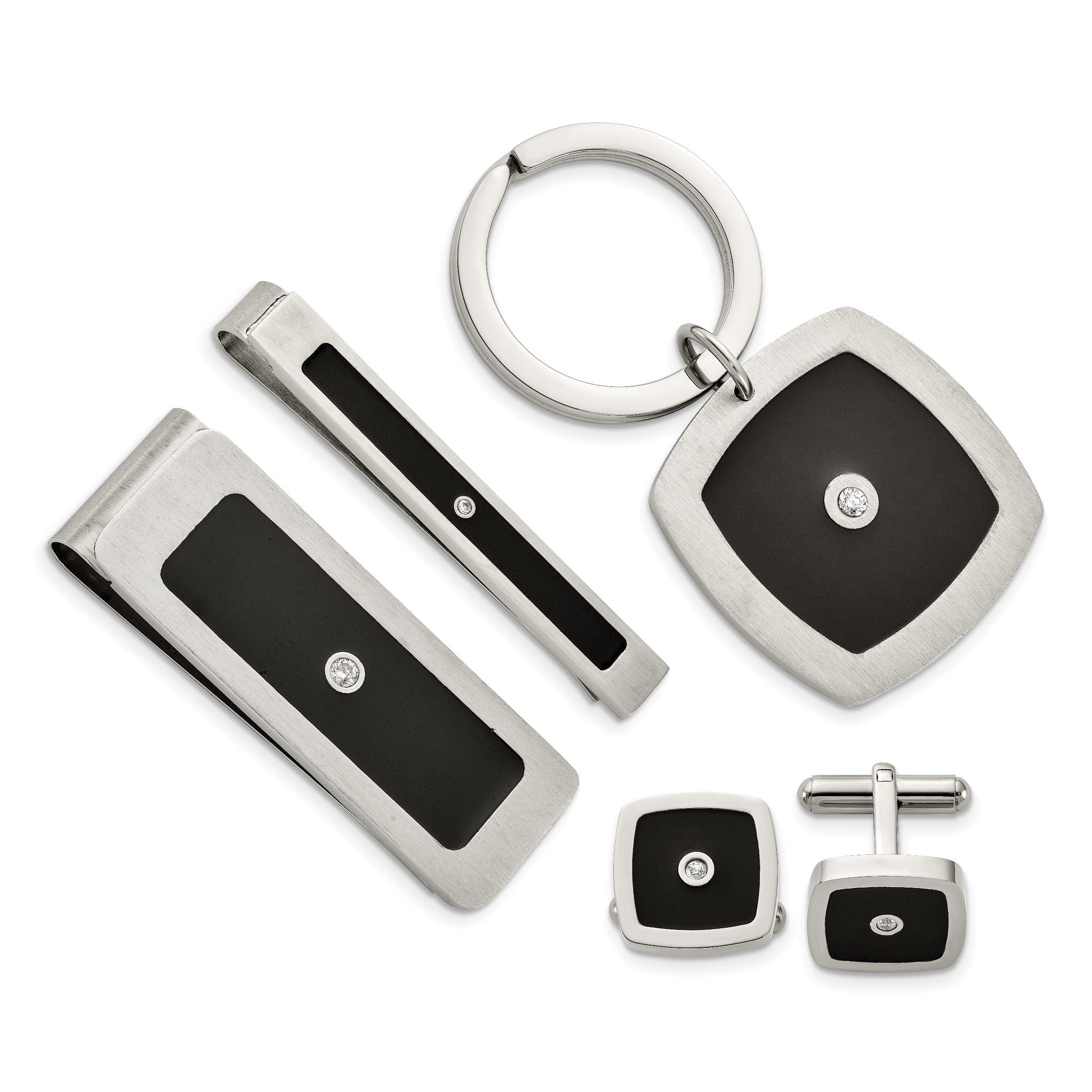 Chisel Stainless Steel Men's Jewelry Set with Black Enamel and CZ