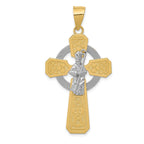 14K Two-Tone Gold St. Patrick Celtic Cross Pendant with Rhodium Detail