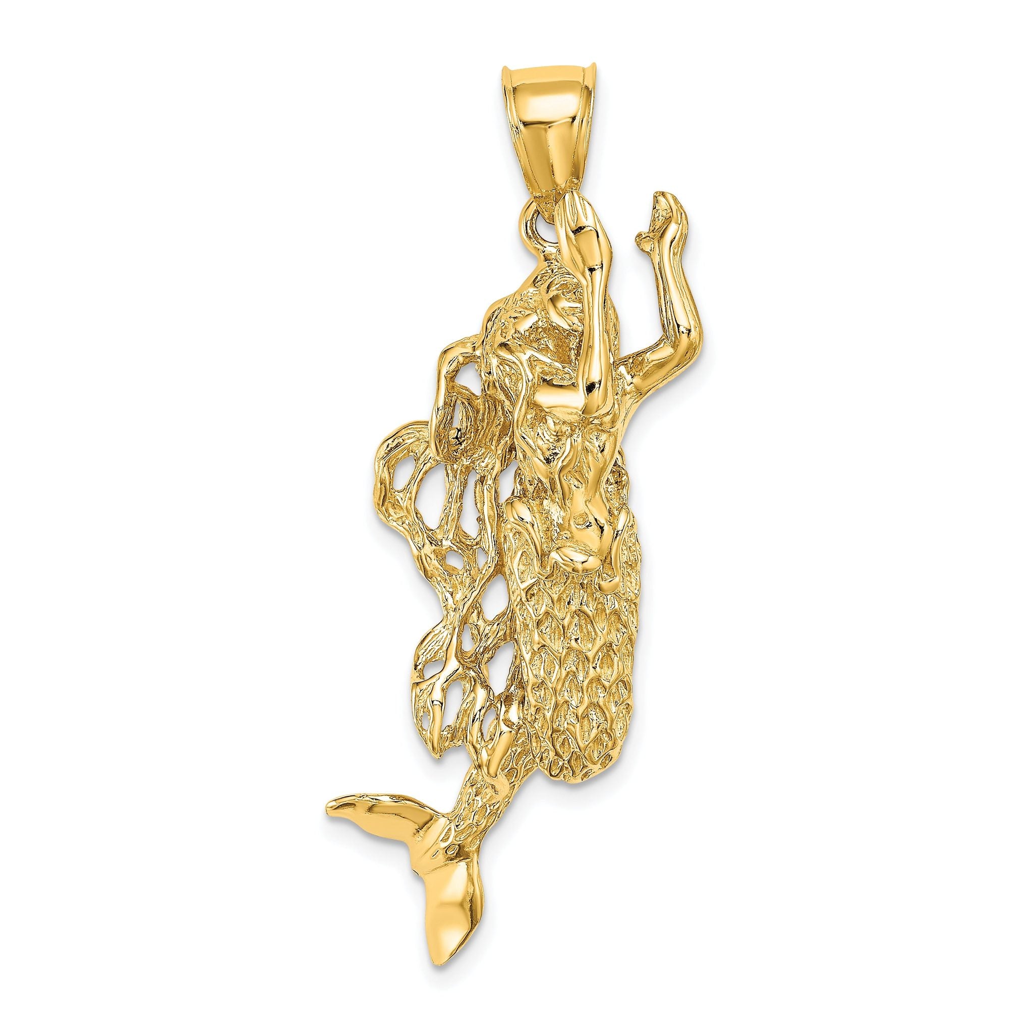 14K 3-D Textured Large Mermaid Charm Main image