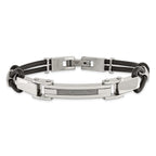 Stainless Steel Polished with Wire Inlay and PU Cord Bracelet for Men