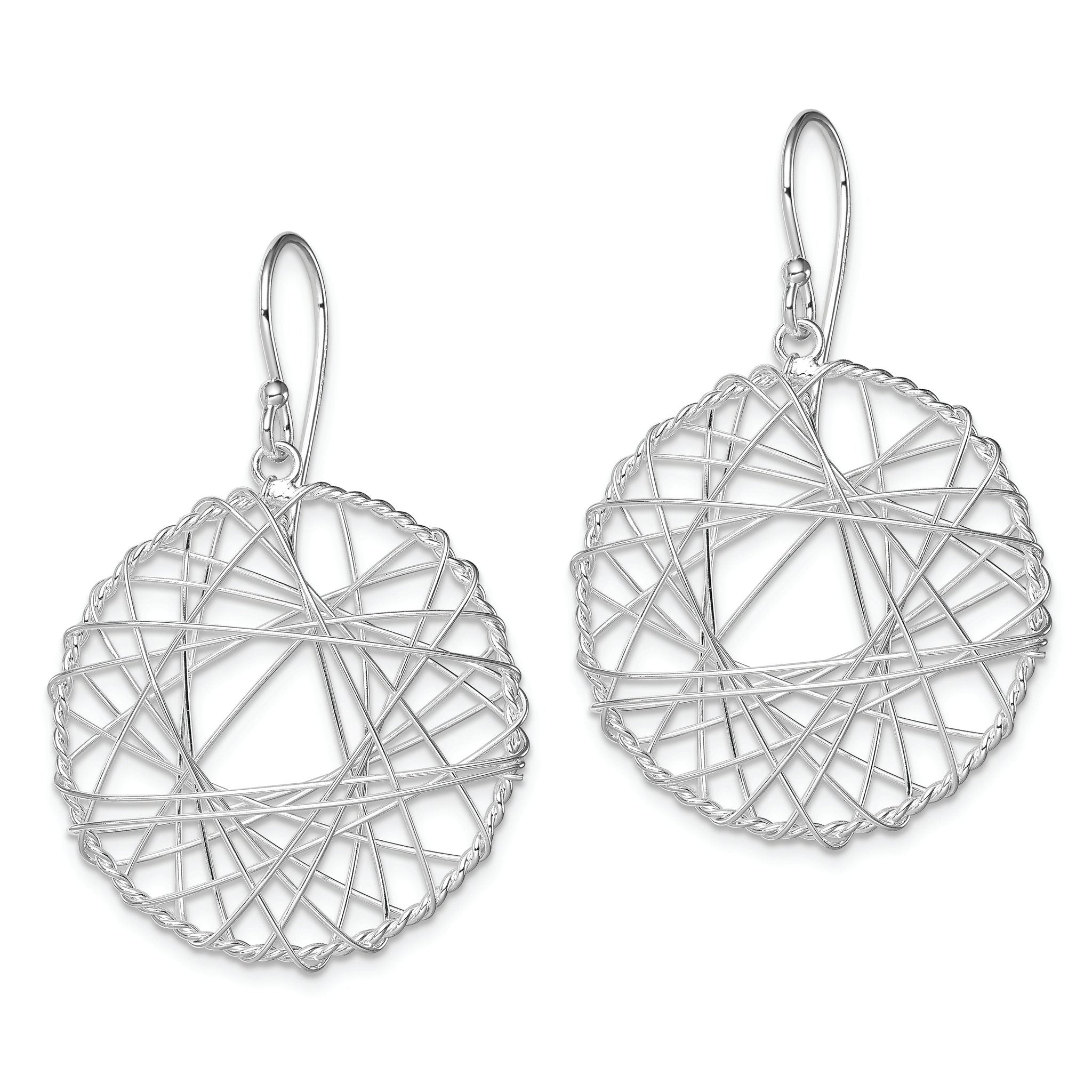 Sterling Silver Rhodium-plated Textured Wrapped Wire Circle Dangle Earrings Secondary image