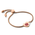Stainless Steel Polished Rose IP-plated with Red Enamel Heart Medical ID Adjustable Bracelet for Women