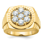 14k Men's Polished Satin and Diamond-cut Round Cluster Ring Mounting, Mounting Only