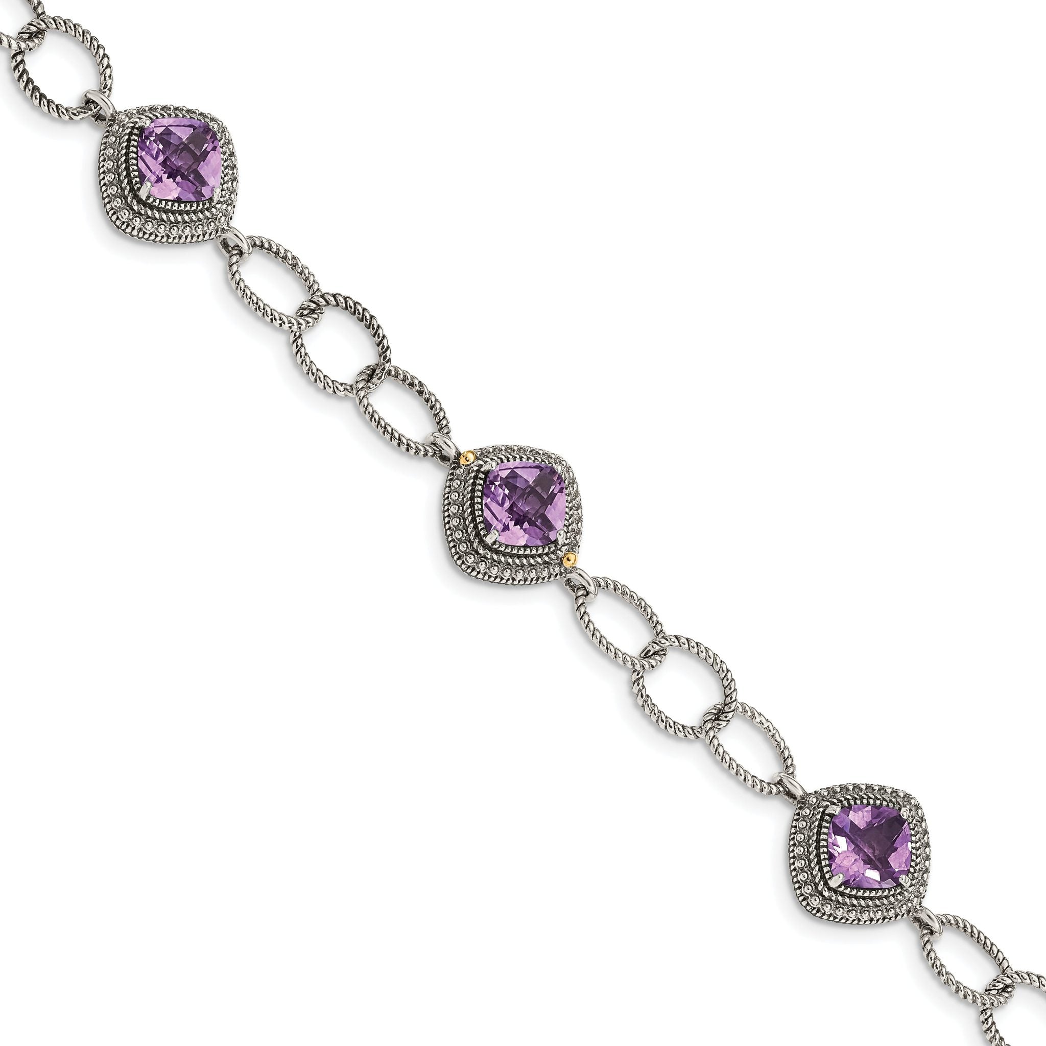 Sterling Silver With 14K Accent Amethyst 7.5in Bracelet Main image