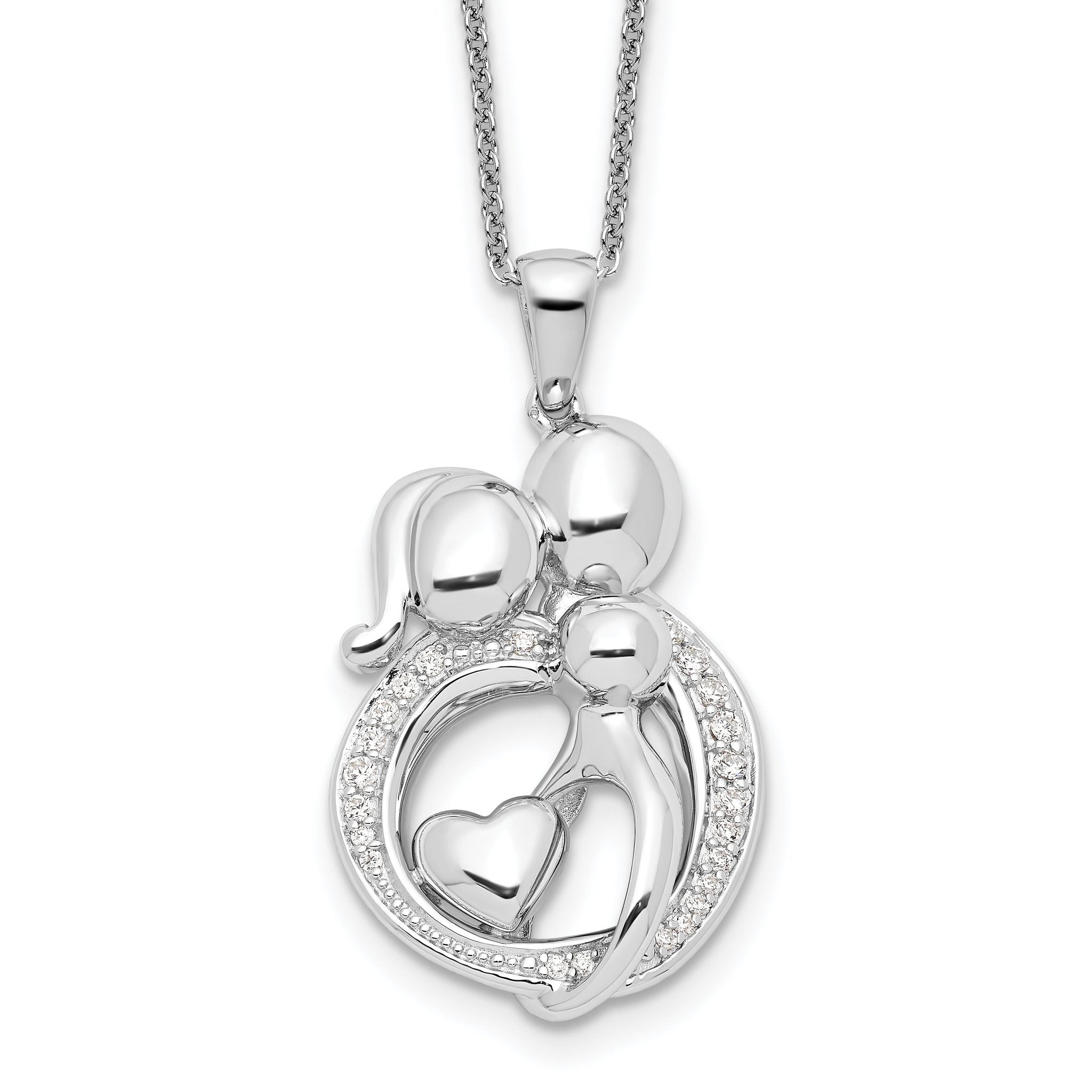 Sentimental Expressions Sterling Silver Rhodium-plated CZ Family of 3 Gathering 18in. Necklace Main image