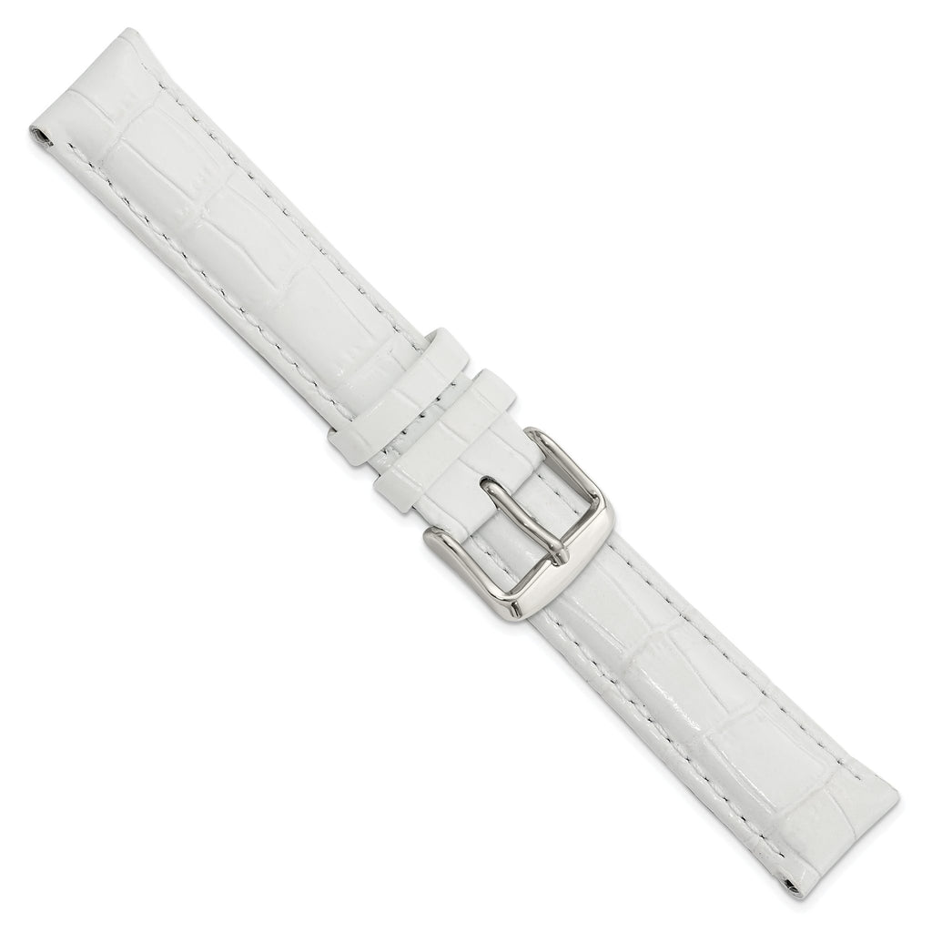 Crocodile-Grain Chronograph Watch Band in White Leather, 24mm