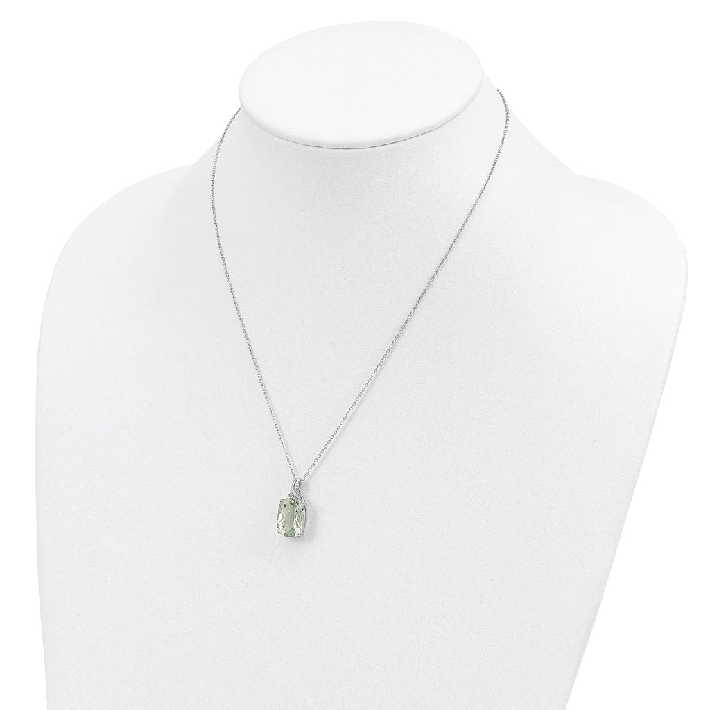 Brilliant Gemstones Sterling Silver with 14K Accent Rhodium-plated Green Quartz and Diamond 18 Inch Necklace with 2 Inch Extender