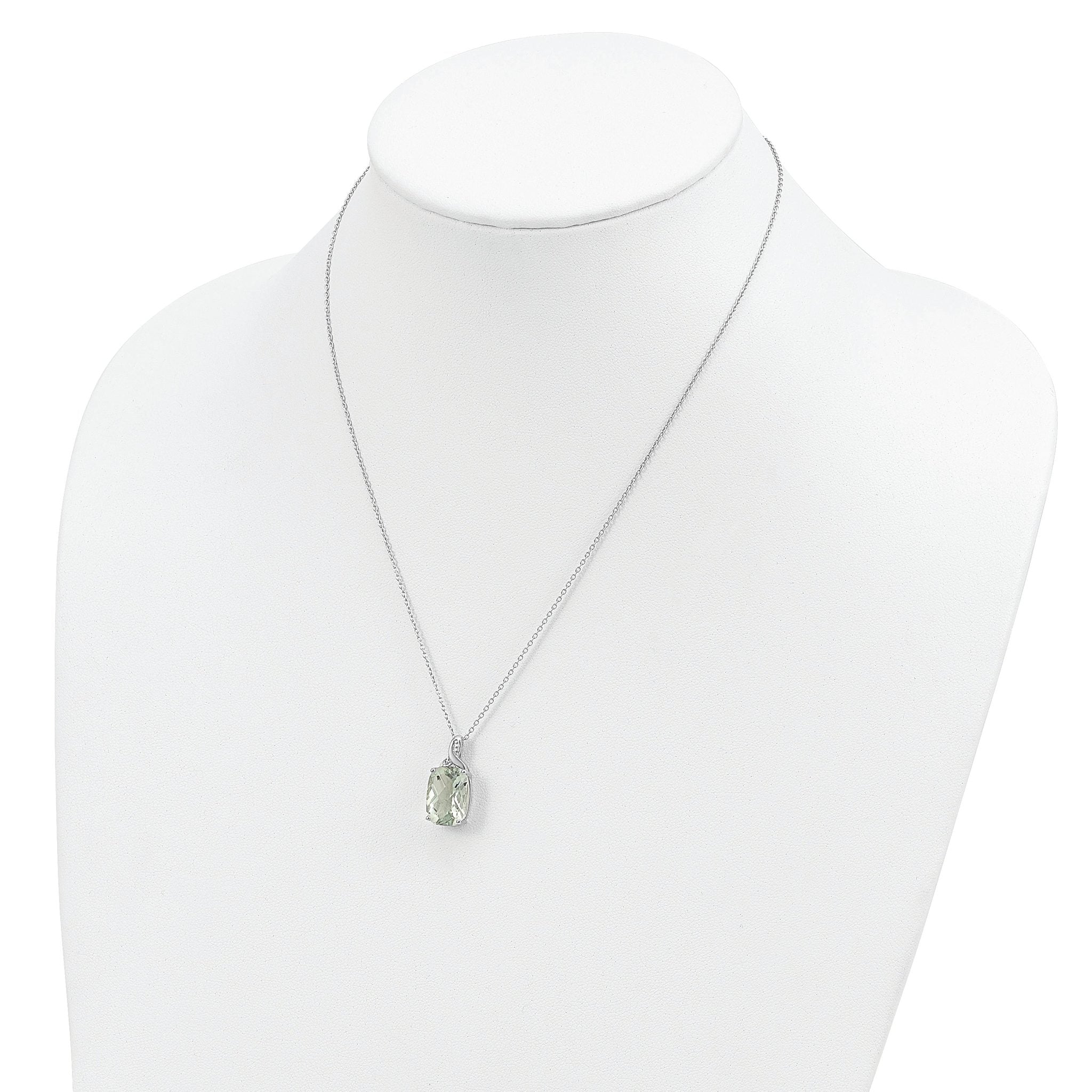 Brilliant Gemstones Sterling Silver with 14K Accent Rhodium-plated Green Quartz and Diamond 18 Inch Necklace with 2 Inch Extender