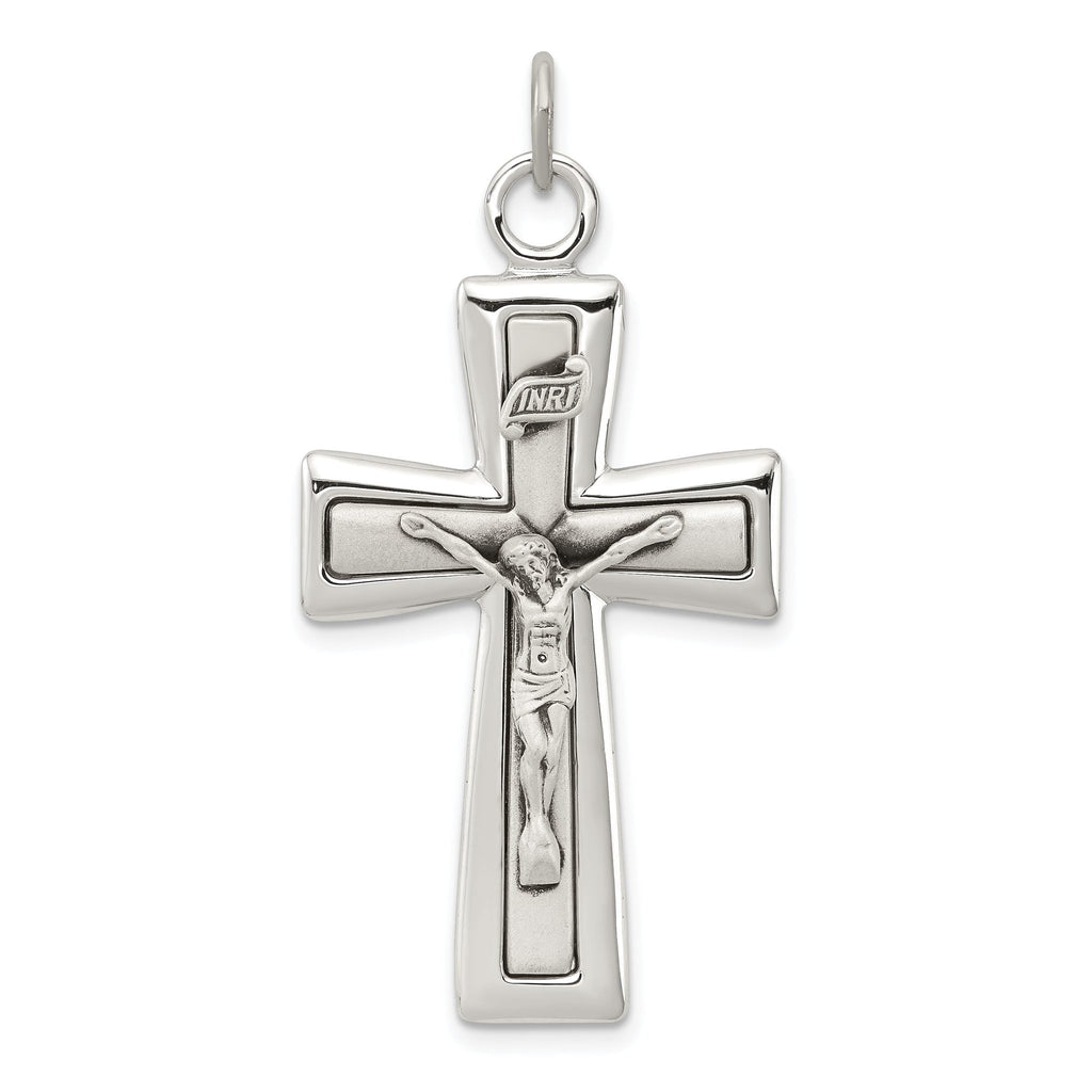 Sterling Silver 925 INRI Crucifix Pendant with Platinum Plating Polished Finish