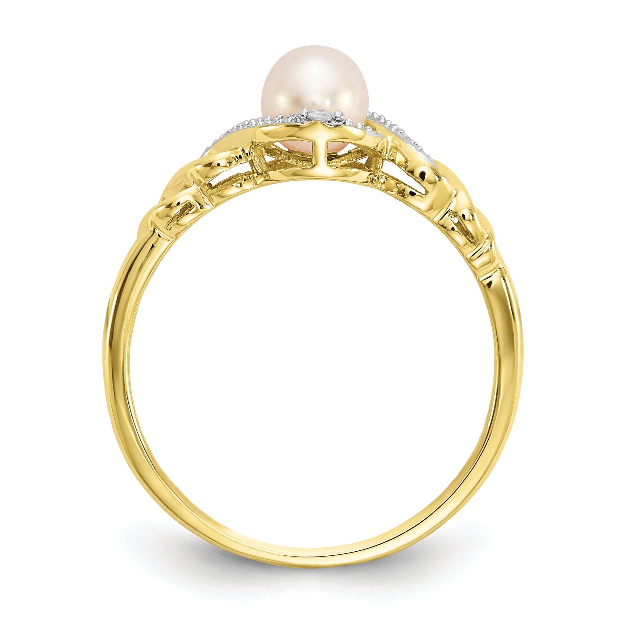 10K Fresh Water Cultured Pearl and Diamond Ring Secondary image