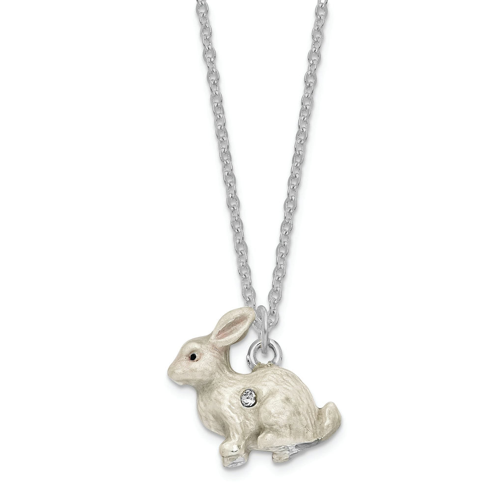 Luxury Giftware by Jere Pewter Bejeweled Crystals Silver-tone Enameled PHOEBE Floppy Ear Bunny Trinket Box with Matching 18 Inch Necklace