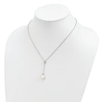 Sterling Silver 925 Polished Pearl CZ Drop Necklace Elegant Women's Jewelry