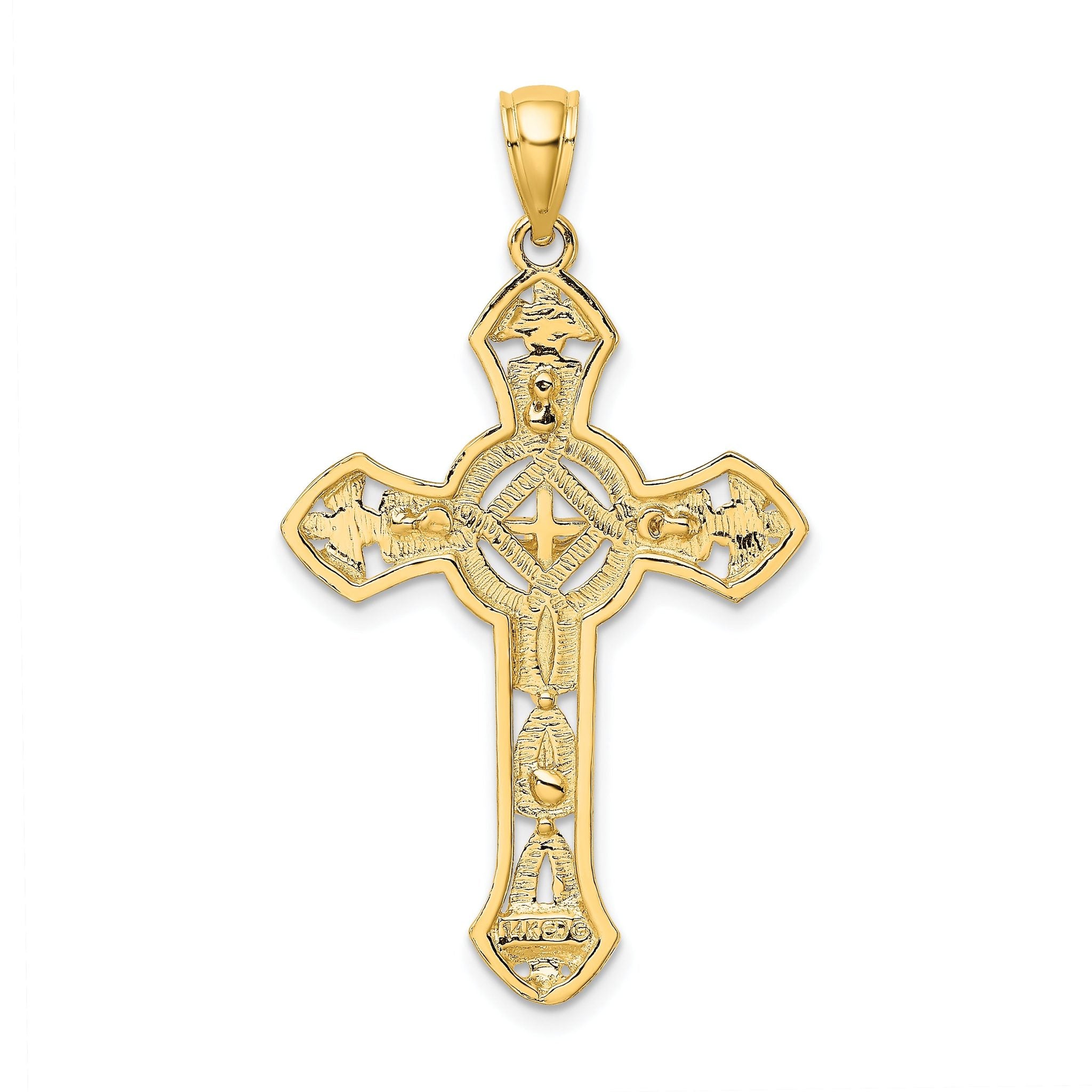 14K Textured Crucifix W/ Arrow Charm