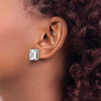 14k White Gold Emerald Cut Cubic Zirconia Stud Earrings