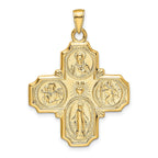 14K Gold Polished Four-Way Medal Pendant with Detailed Themed Design