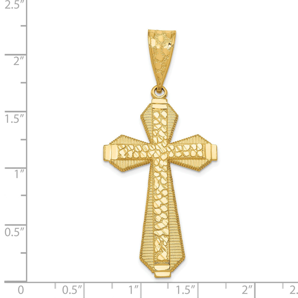 14K Gold Diamond-Cut Cross Pendant with Polished Finish Elegant Design