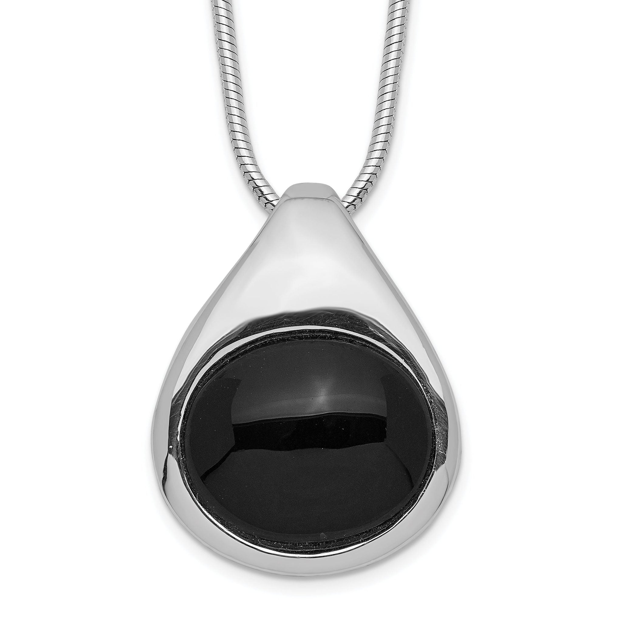 Sterling Silver Onyx Pendant Necklace with Polished Rhodium Finish Main image
