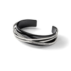 Stainless Steel Polished Black IP-plated with Crystals Layered Cuff Bangle Bracelet for Women
