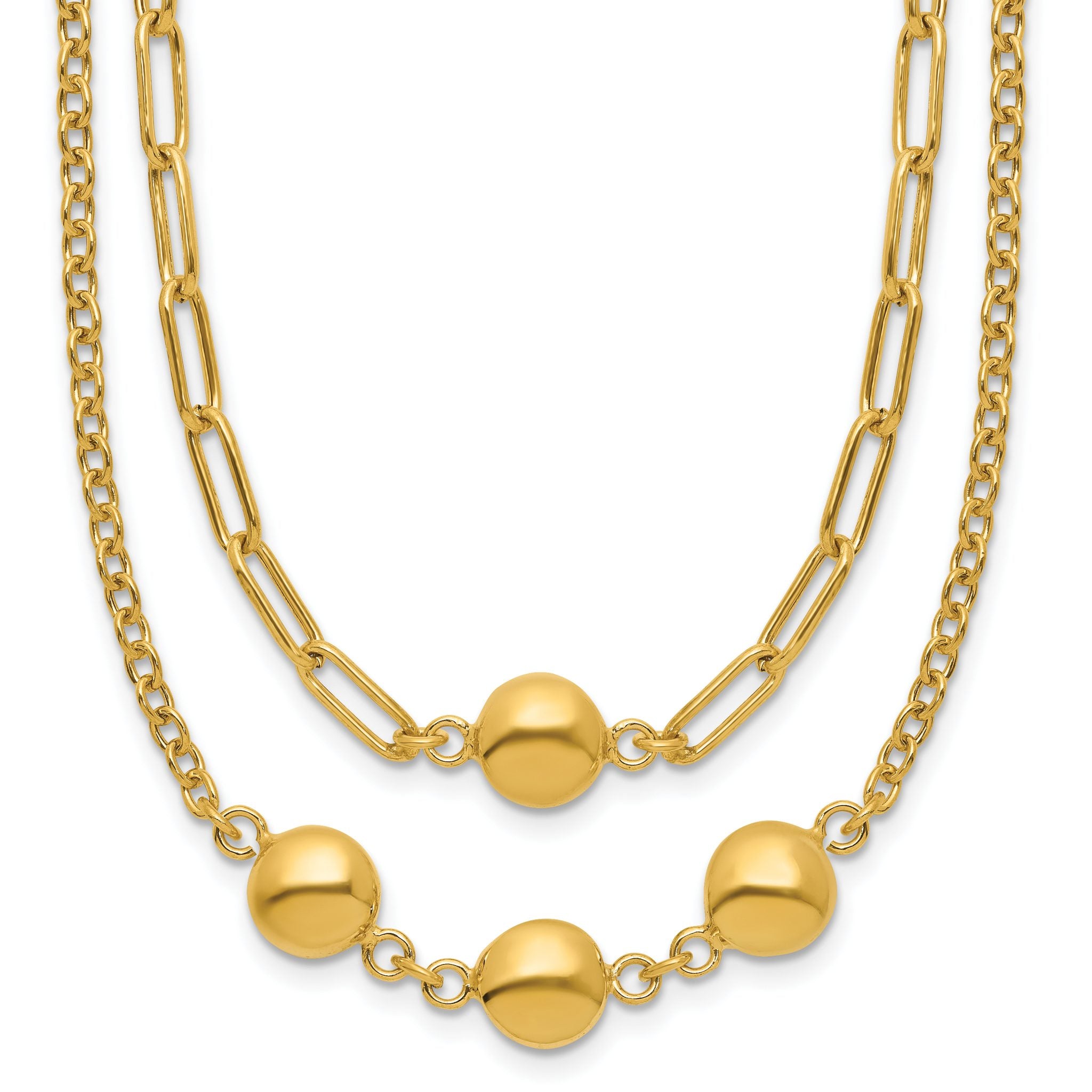 14K Polished Layered Link with Beads Necklace Main image