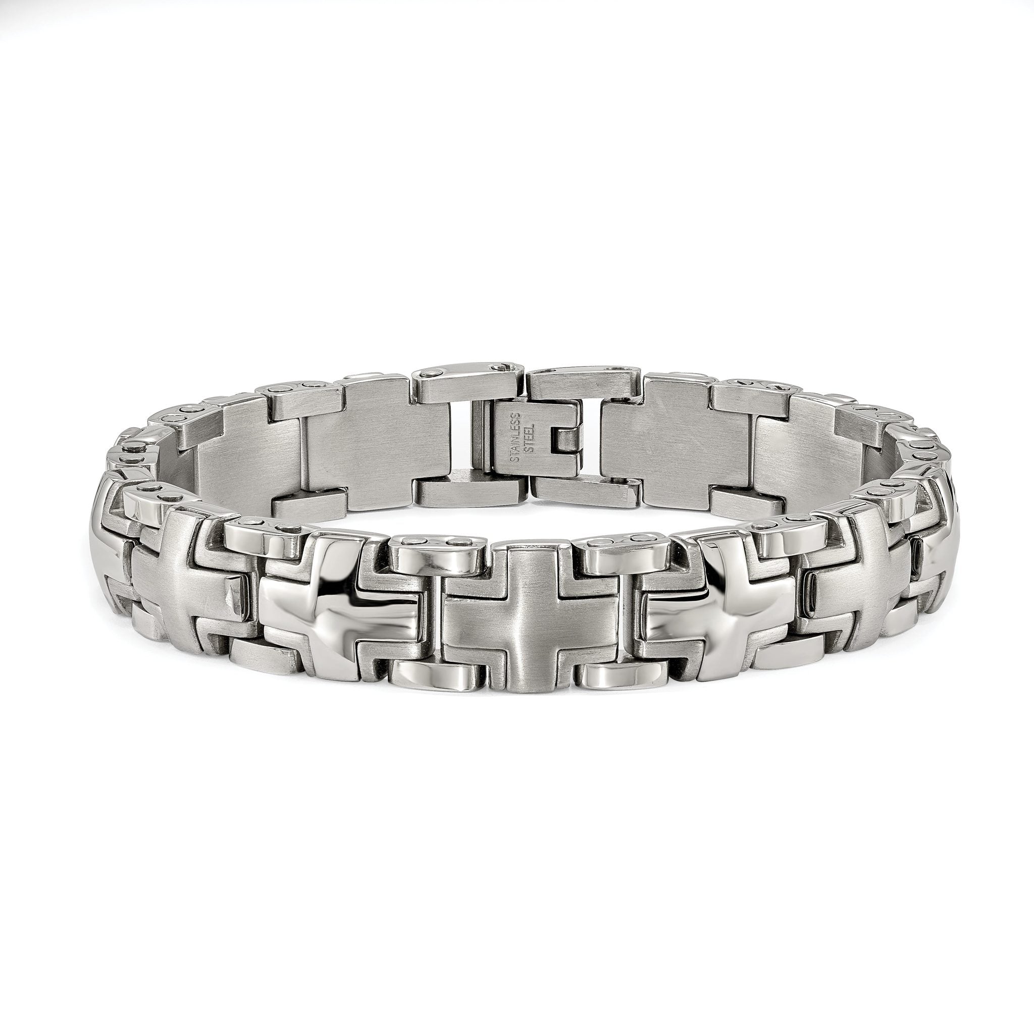 Stainless Steel Brushed and Polished Cross Link Bracelet for Men