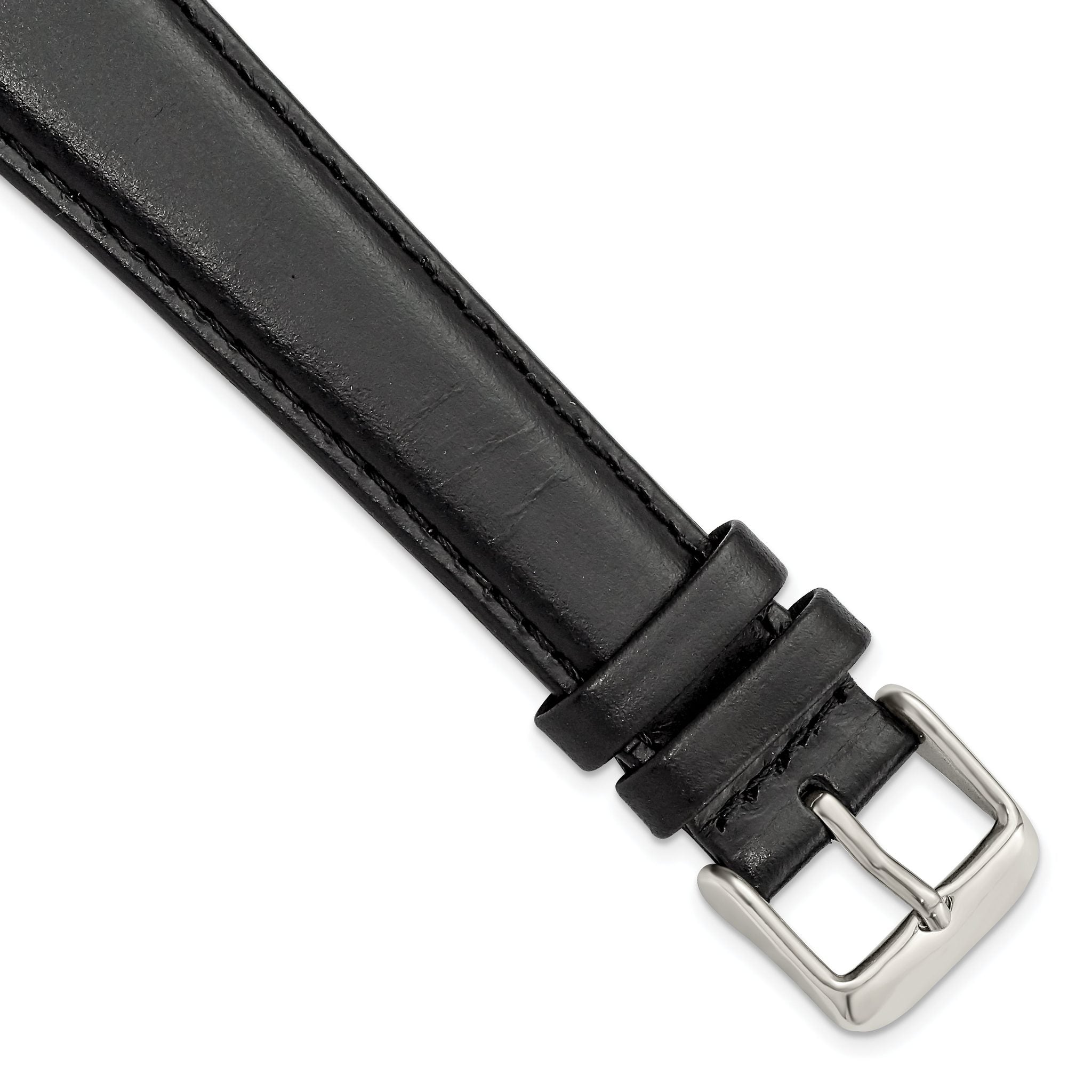 12mm Long Black Oilskin Leather with Stainless Steel Buckle 7.4 inch Watch Band
