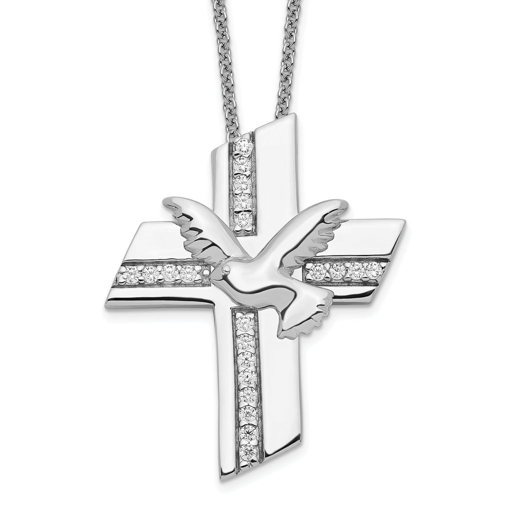 Sterling Silver CZ Confirmation Necklace with Polished Rhodium Finish