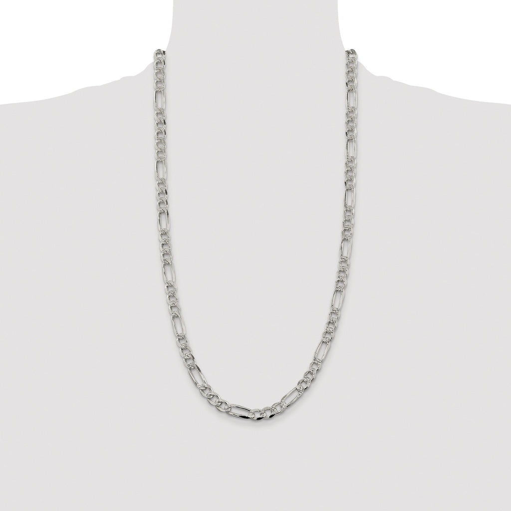 Sterling Silver Rhodium-plated 7.25mm PavÃ¢Â€Âš Flat Figaro Chain