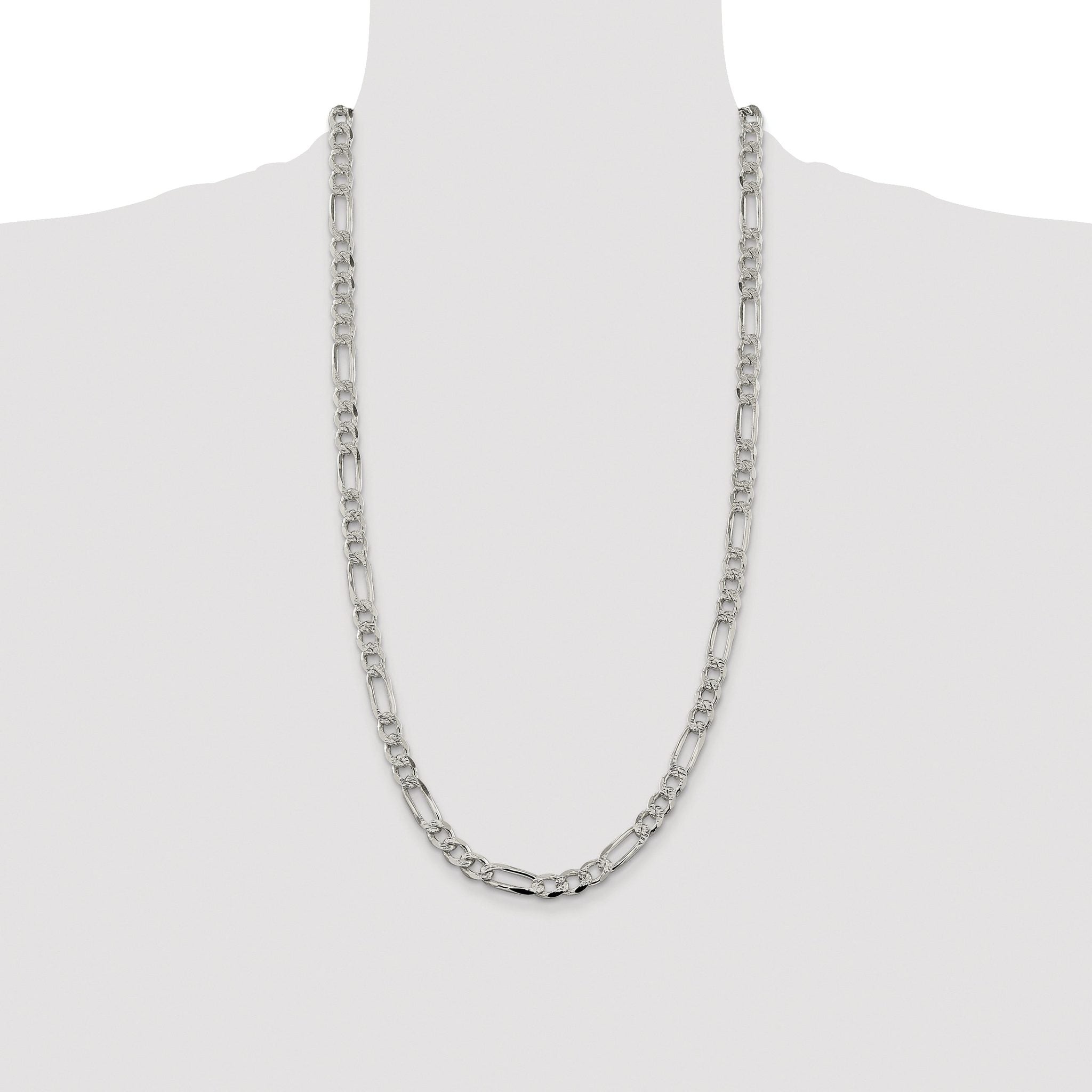 Sterling Silver Rhodium-plated 7.25mm PavÃ¢Â€Âš Flat Figaro Chain