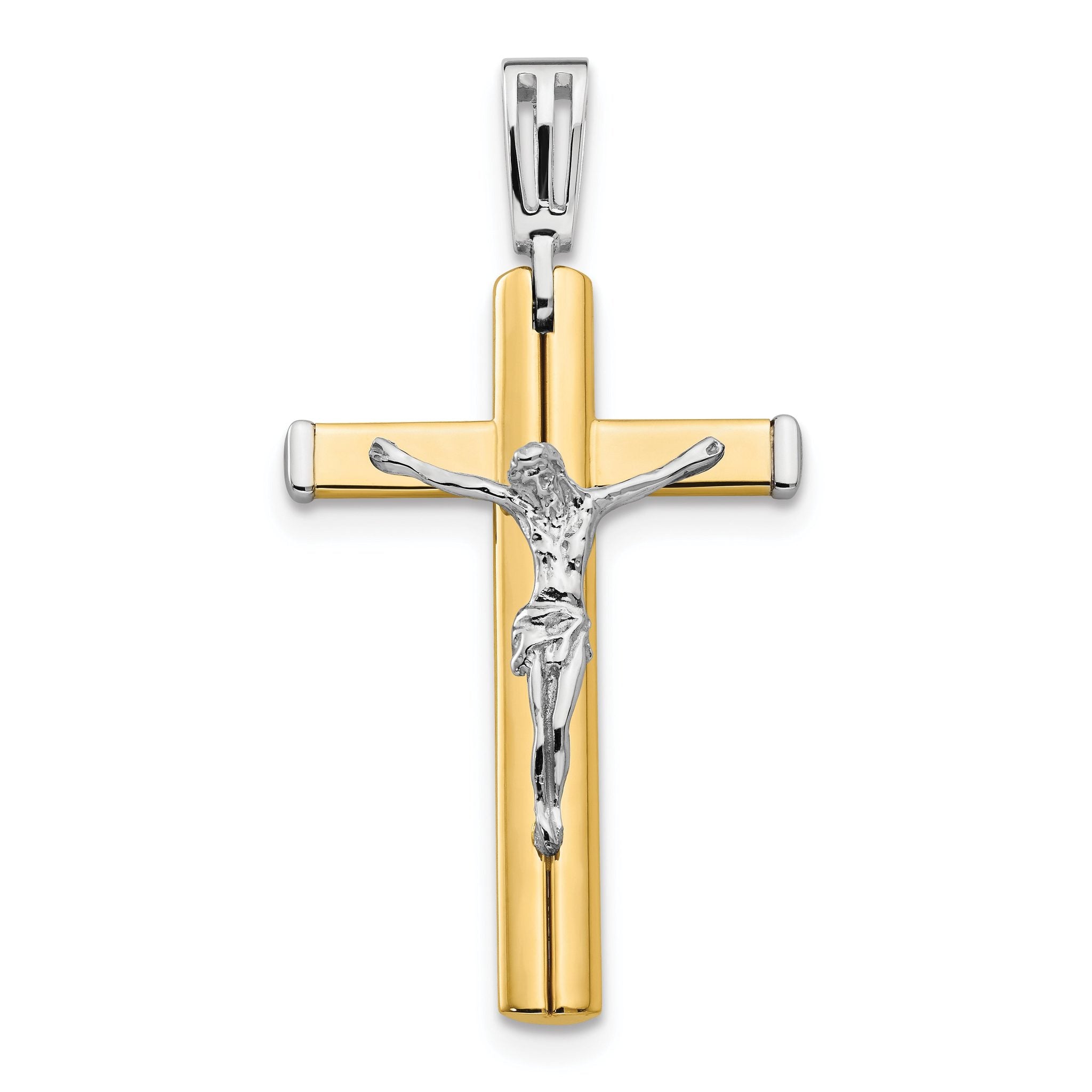 14K Two-tone Polished Crucifix Cross Pendant Main image