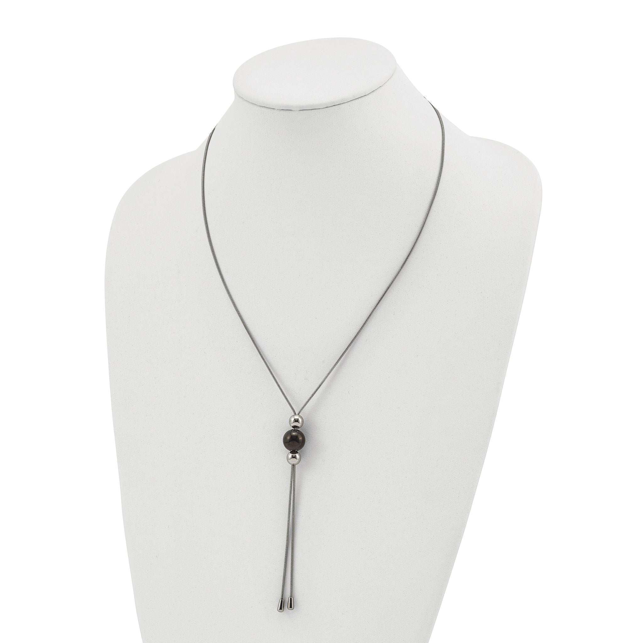Chisel Stainless Steel Polished Black IP-plated Bead Tassel Adjustable to 26 inch Snake Chain Necklace Secondary image