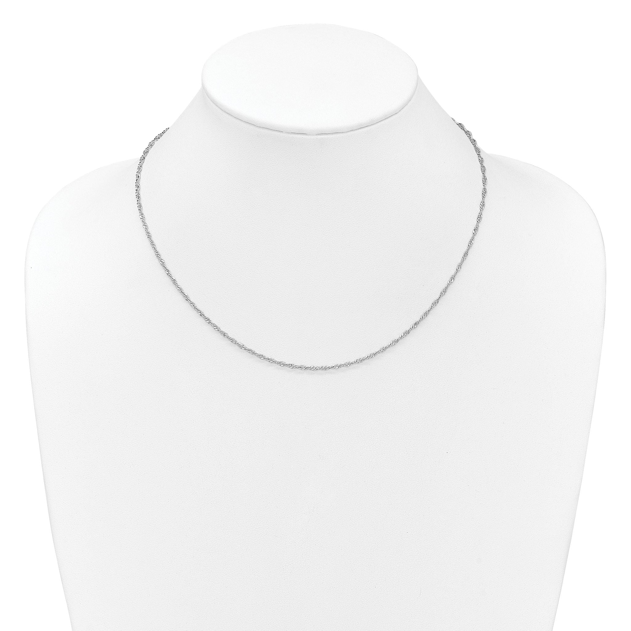 Sterling Silver Rh-plated 2mm Singapore 1in+1in Adjustable Chain
