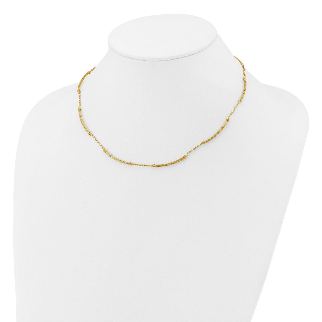 14K Polished Textured and Dia-cut Beaded w/Bars Necklace